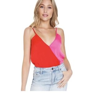 FLETCH Reese Pink Red Spaghetti Strap V Neck Bodysuit Women's Size S NWT